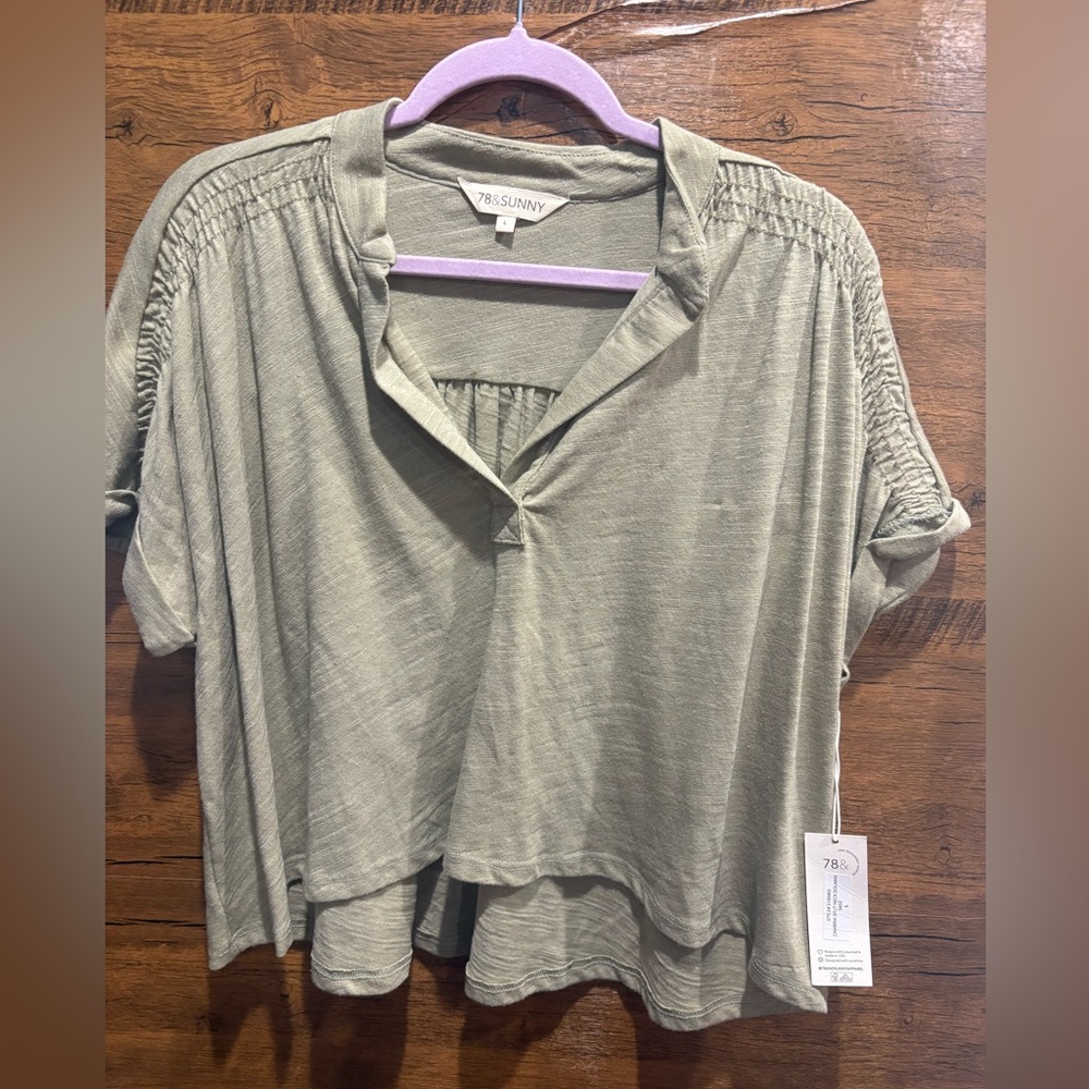 Olive Short-Sleeve Peasant Blouse